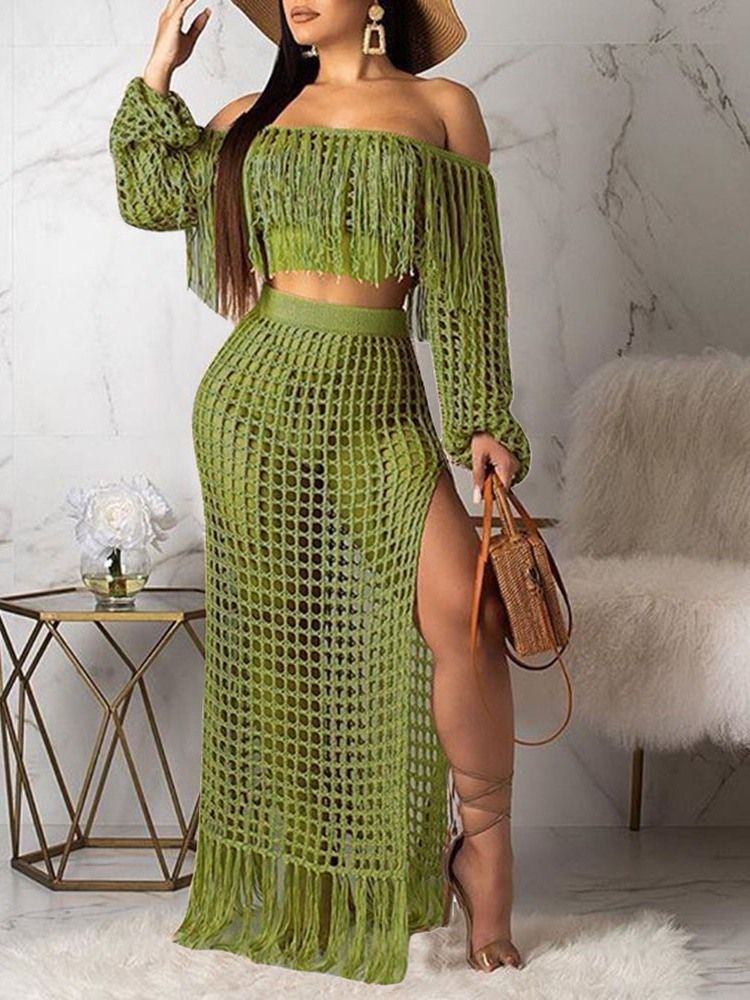 Mode Vanlig Tofs Off Shoulder Dam Bodycon Tvådelad Set