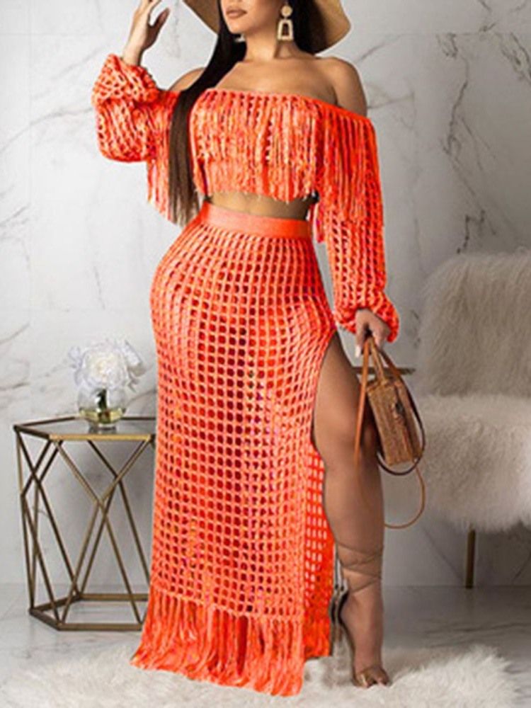 Mode Vanlig Tofs Off Shoulder Dam Bodycon Tvådelad Set