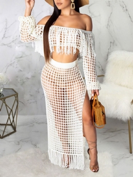 Mode Vanlig Tofs Off Shoulder Dam Bodycon Tvådelad Set