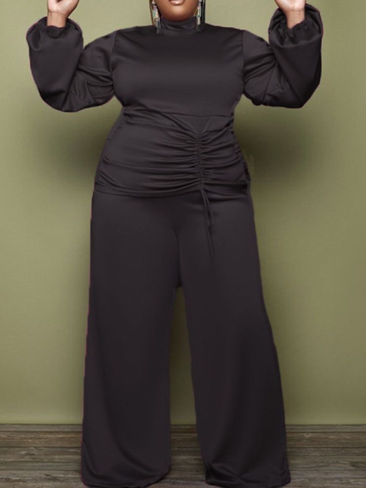 Mode Vanliga Byxor Turtleneck Raka Tvådelade Set