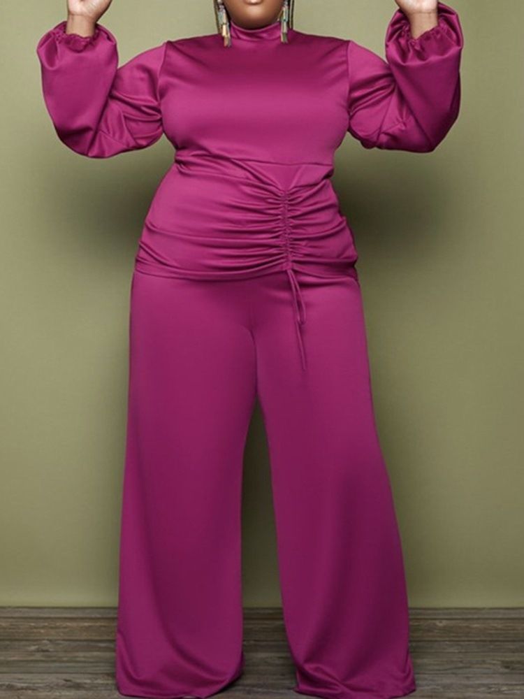 Mode Vanliga Byxor Turtleneck Raka Tvådelade Set