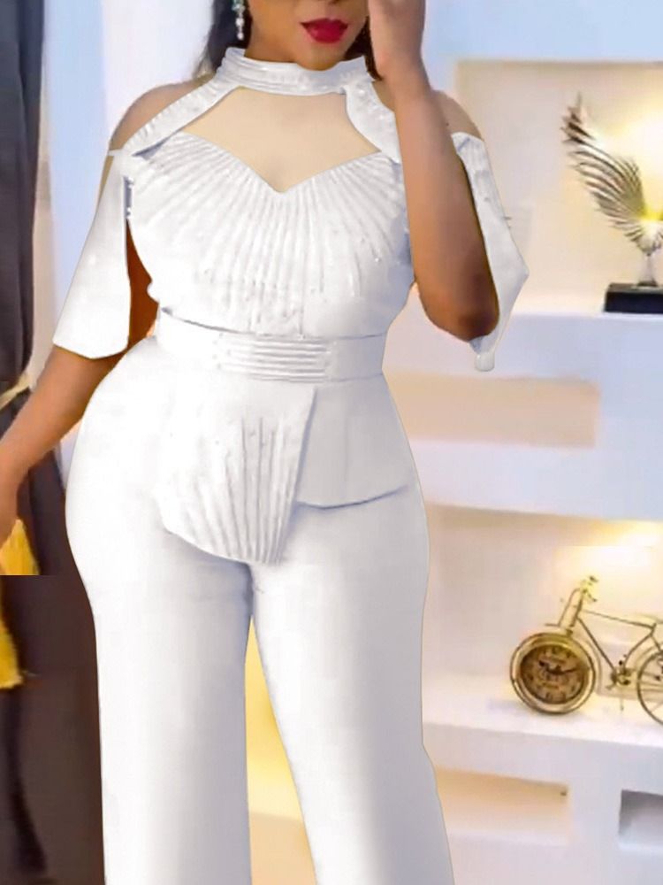 Modebyxor Asymmetrisk Pullover Stand Krage Tvådelad Set