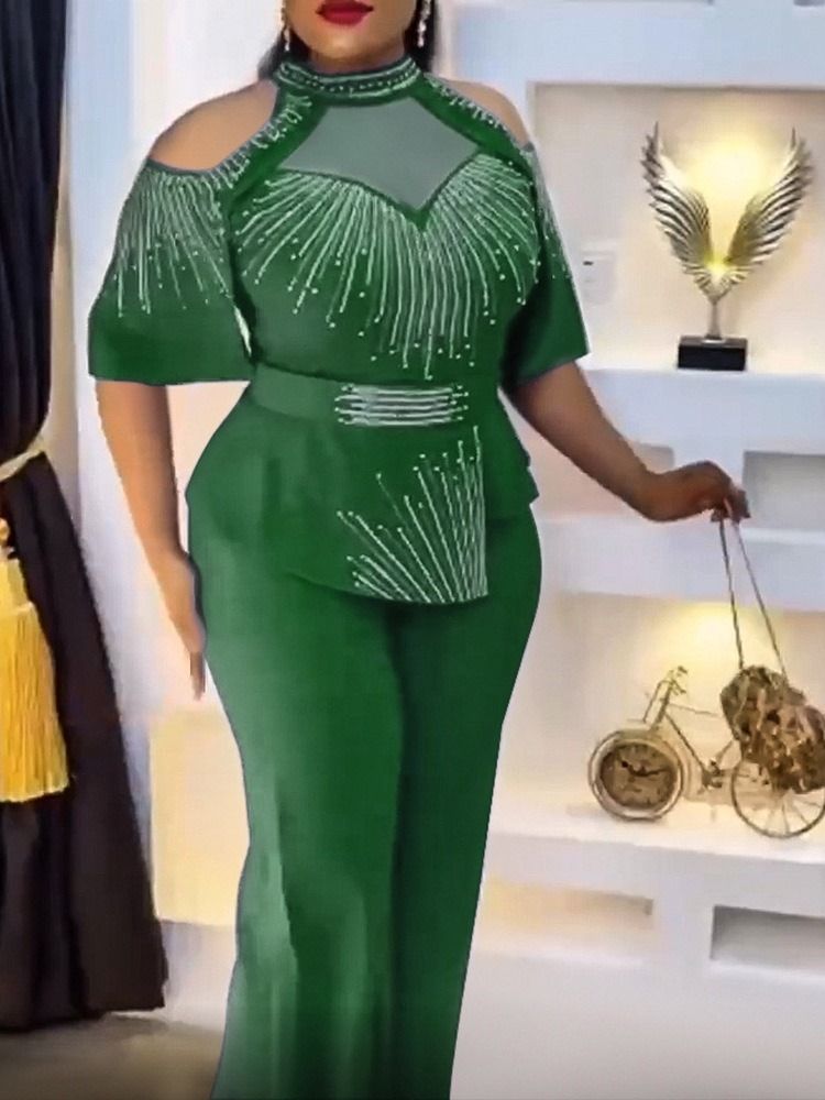 Modebyxor Asymmetrisk Pullover Stand Krage Tvådelad Set
