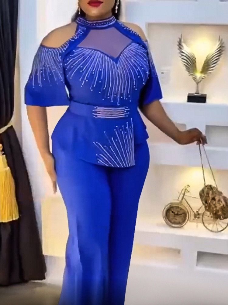Modebyxor Asymmetrisk Pullover Stand Krage Tvådelad Set