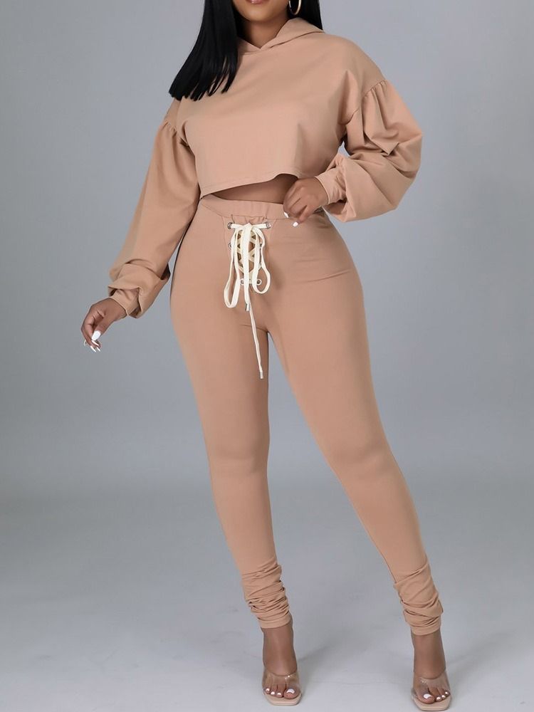 Modebyxor Med Snörning Pencil Byxor Hooded Two-Piece Sets