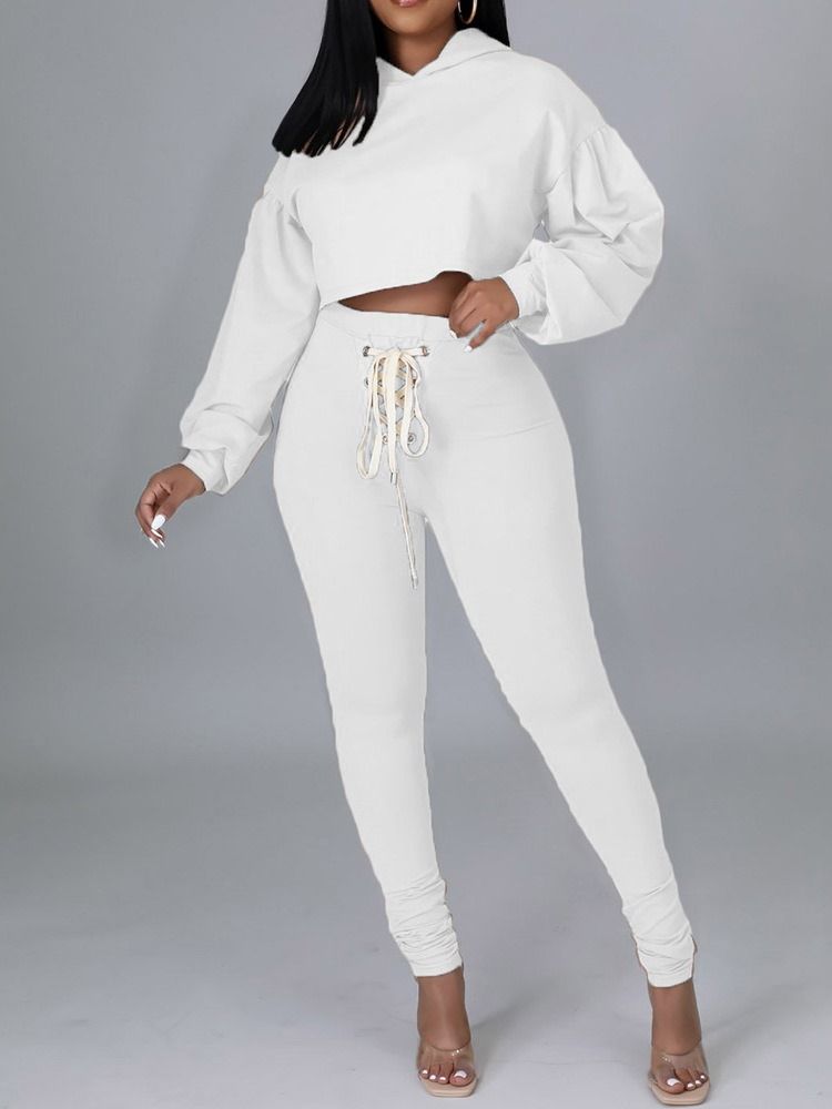 Modebyxor Med Snörning Pencil Byxor Hooded Two-Piece Sets