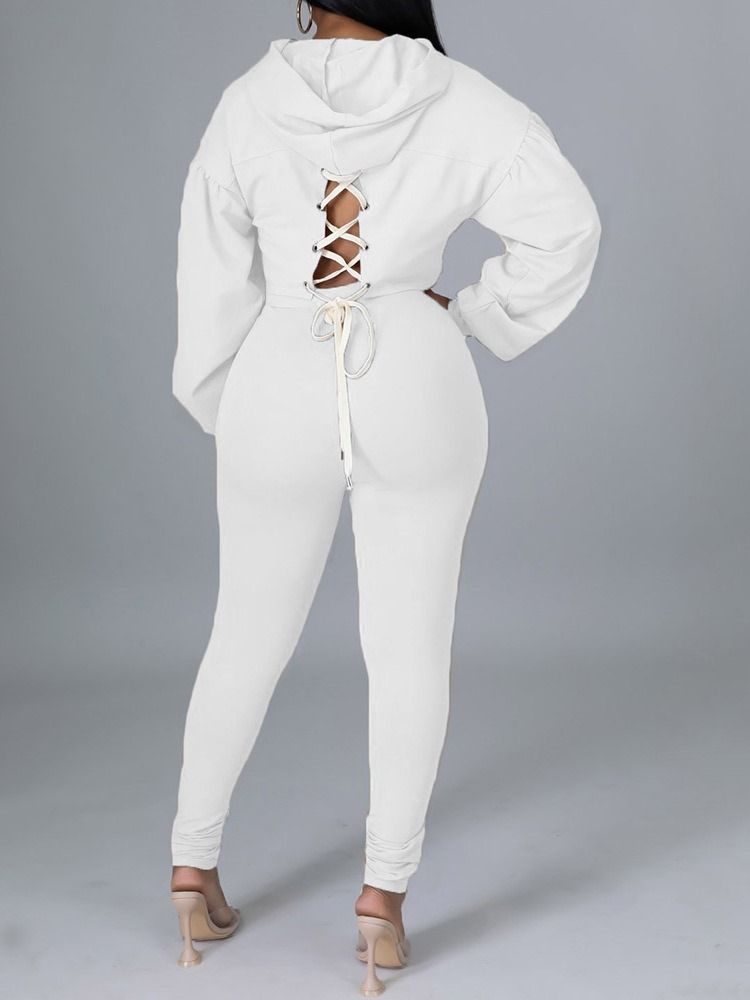 Modebyxor Med Snörning Pencil Byxor Hooded Two-Piece Sets