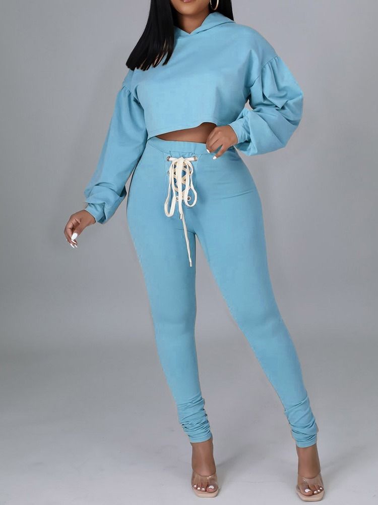 Modebyxor Med Snörning Pencil Byxor Hooded Two-Piece Sets