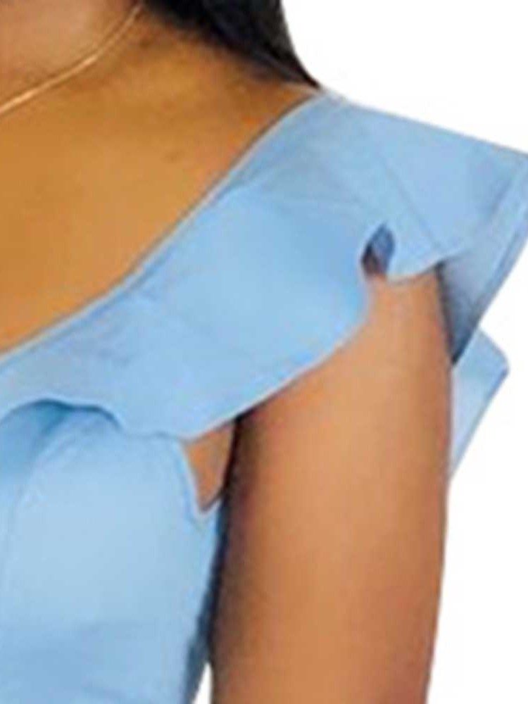 Off Shoulder Asymmetrisk Vanligt Volang T-Shirt Och Kjol I Två Delar