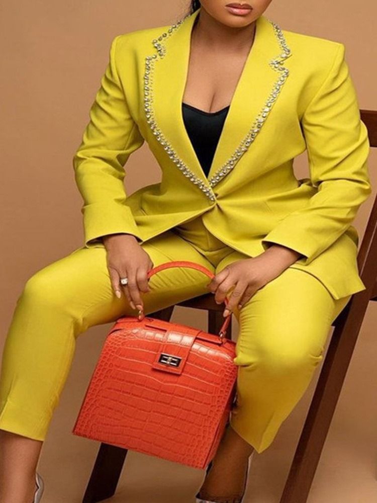 Office Lady Bead Pants Full Längd Långärmad Kostym