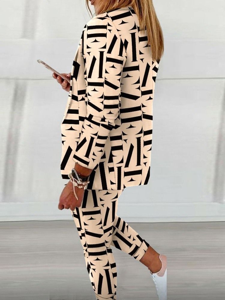Office Lady Blazer Print Långärmad Ankel Lång Kostym