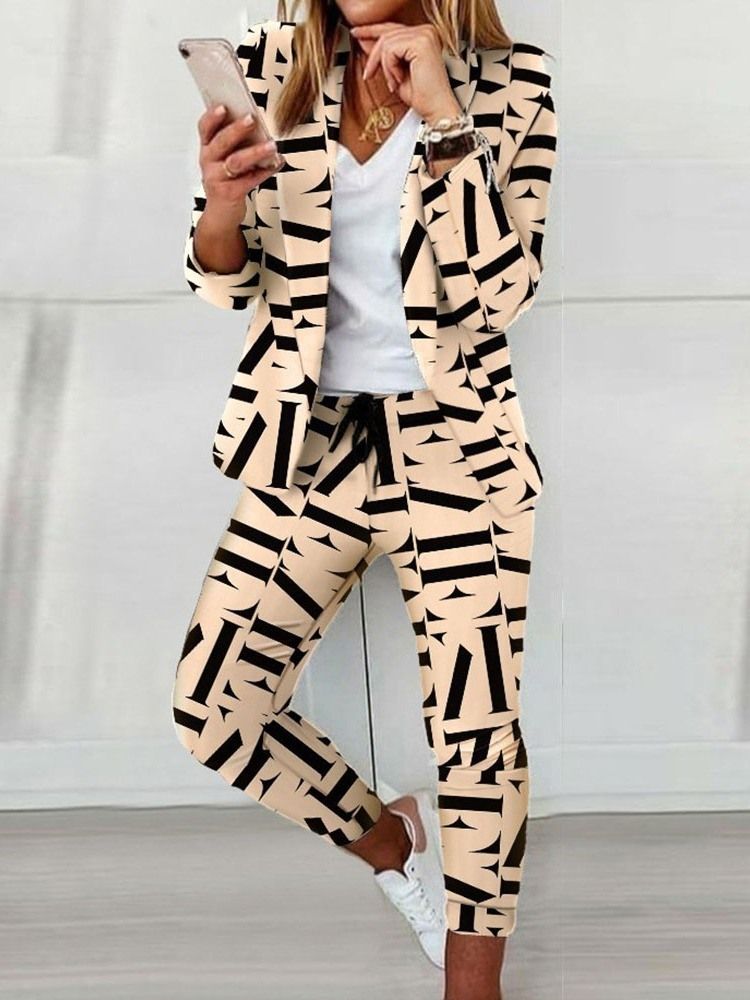 Office Lady Blazer Print Långärmad Ankel Lång Kostym