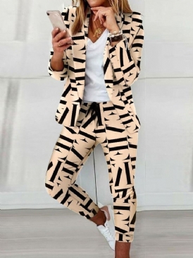Office Lady Blazer Print Långärmad Ankel Lång Kostym