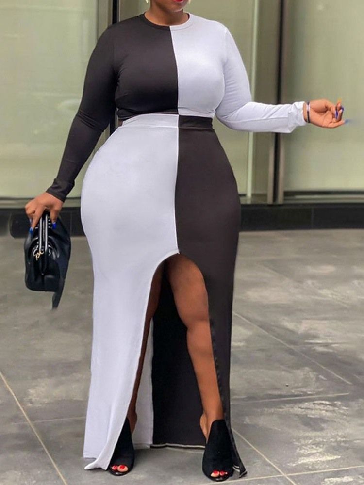 Office Lady Color Block Kjol Rund Hals Bodycon Dam Tvådelad Set
