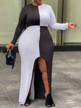 Office Lady Color Block Kjol Rund Hals Bodycon Dam Tvådelad Set