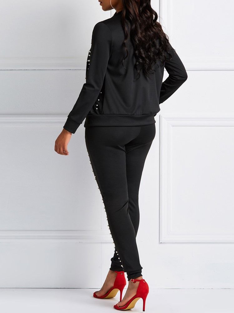 Pärlfickor Skinny Zipper Jacka Och Byxor I Två Delar
