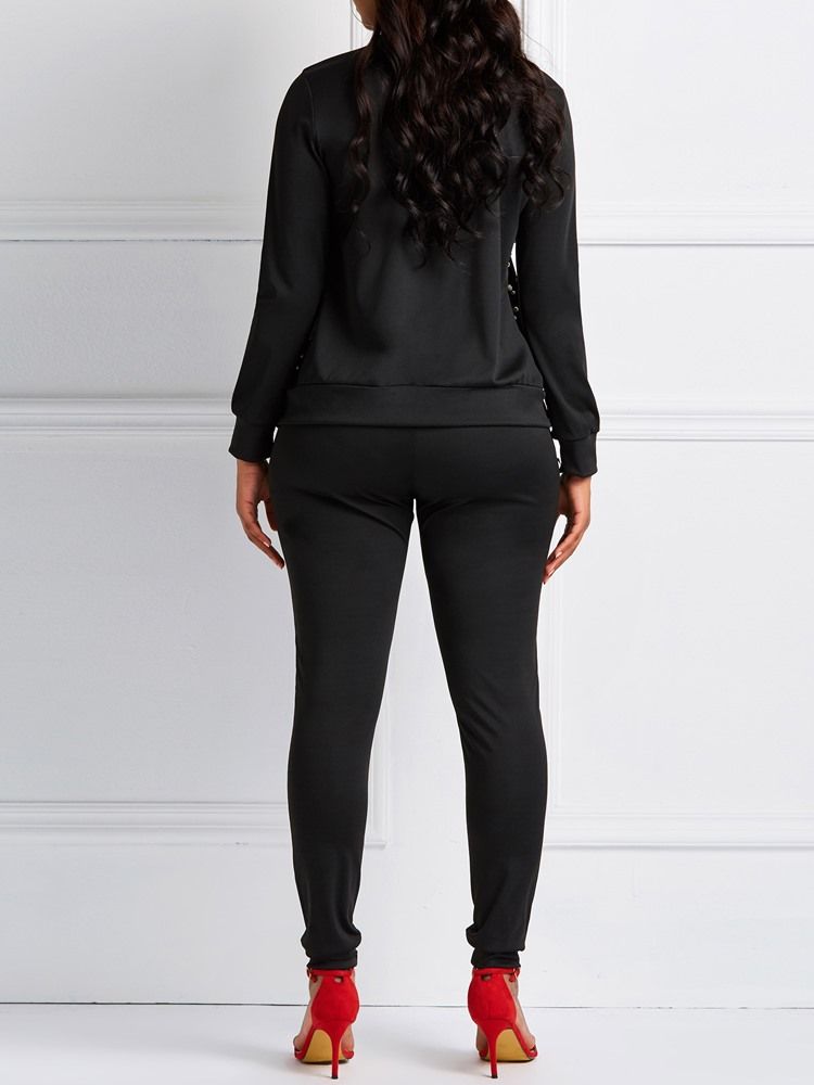 Pärlfickor Skinny Zipper Jacka Och Byxor I Två Delar
