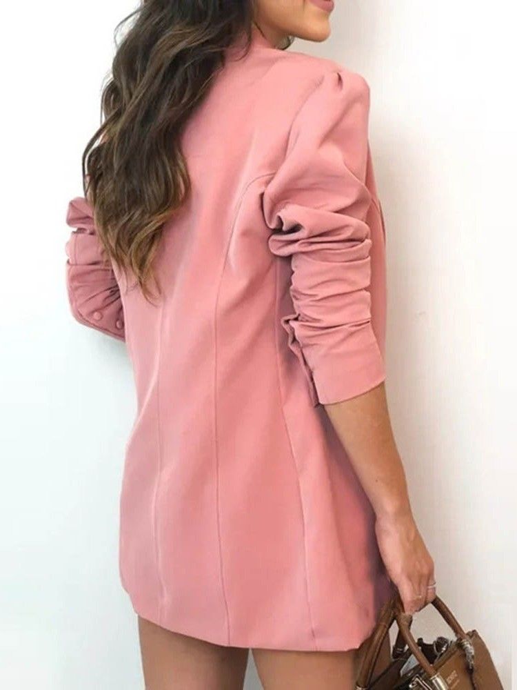 Pocket Plain Coat One Button Rak Dams Tvådelade Set