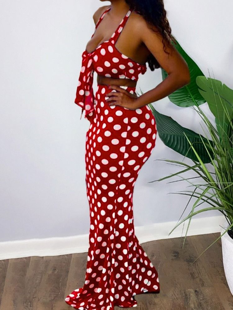 Polka Dots Sexiga Patchwork Bodycon Tvådelade Set För Kvinnor
