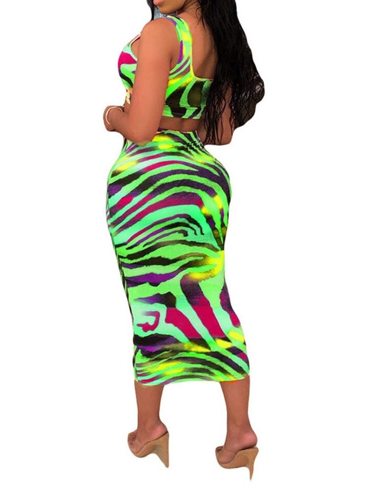 Print Kjol Western Square Neck Bodycon Dam Tvådelade Set