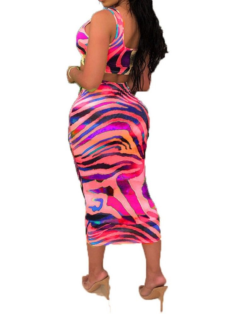 Print Kjol Western Square Neck Bodycon Dam Tvådelade Set