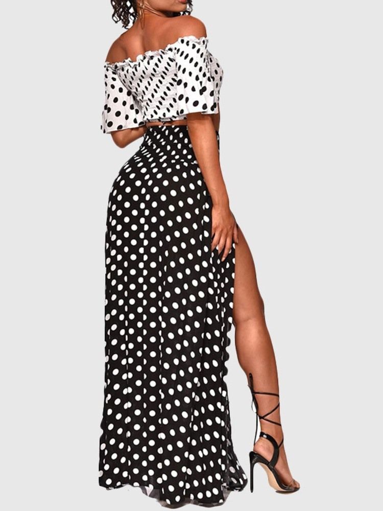 Print Polka Dots Kjol Pullover Dam Tvådelad Set