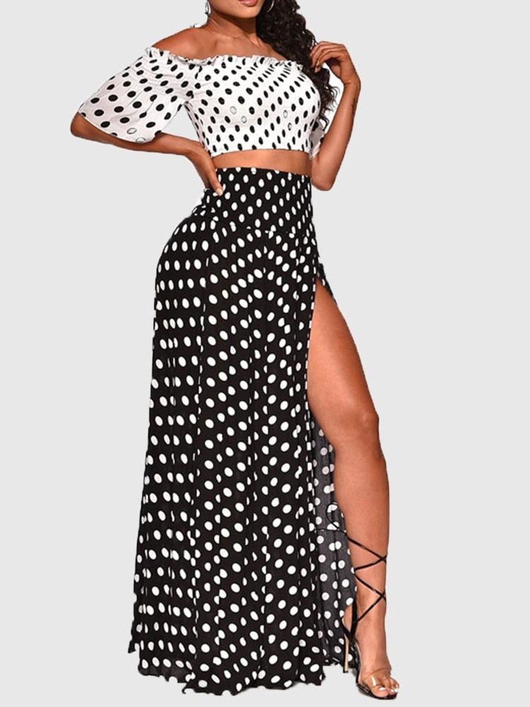 Print Polka Dots Kjol Pullover Dam Tvådelad Set