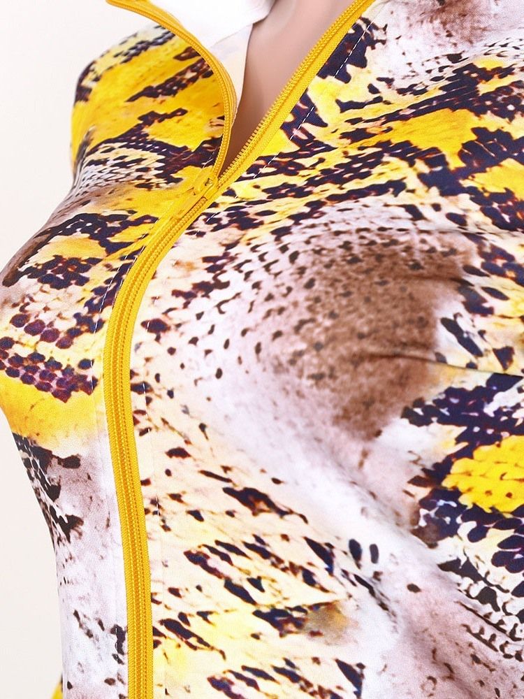 Print Serpentine Fashion Dragkedja Turtleneck Dam Tvådelad Set