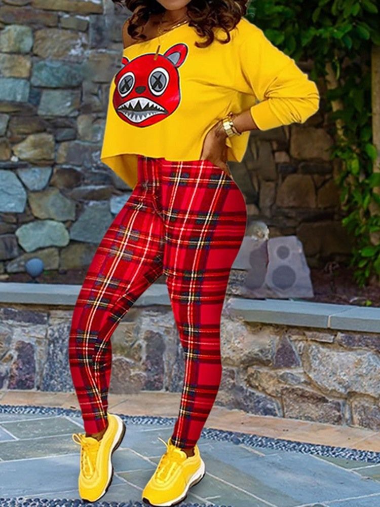 Rutig Byxor Sport Pencil Byxor Pullover Tvådelad Set