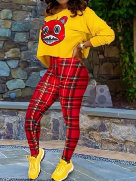 Rutig Byxor Sport Pencil Byxor Pullover Tvådelad Set