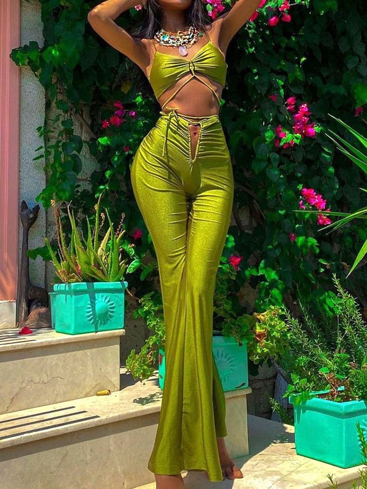 Rygglös Väst Mode Bellbottoms Tvådelade Set