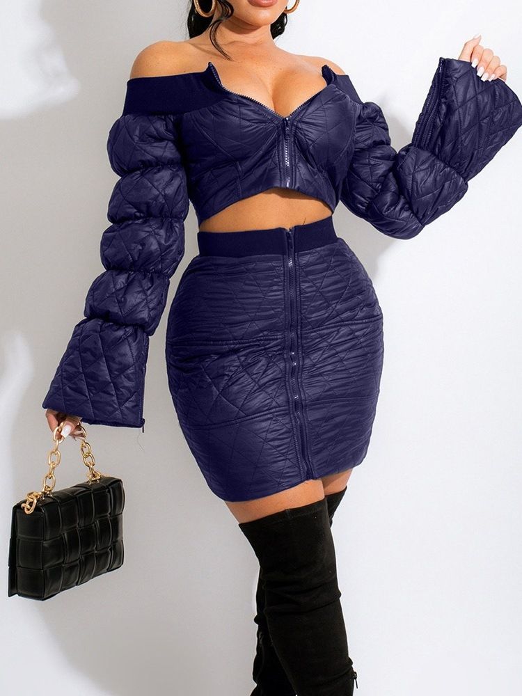 Sexig Dragkedja Vanlig Dragkedja Bodycon Tvådelade Set