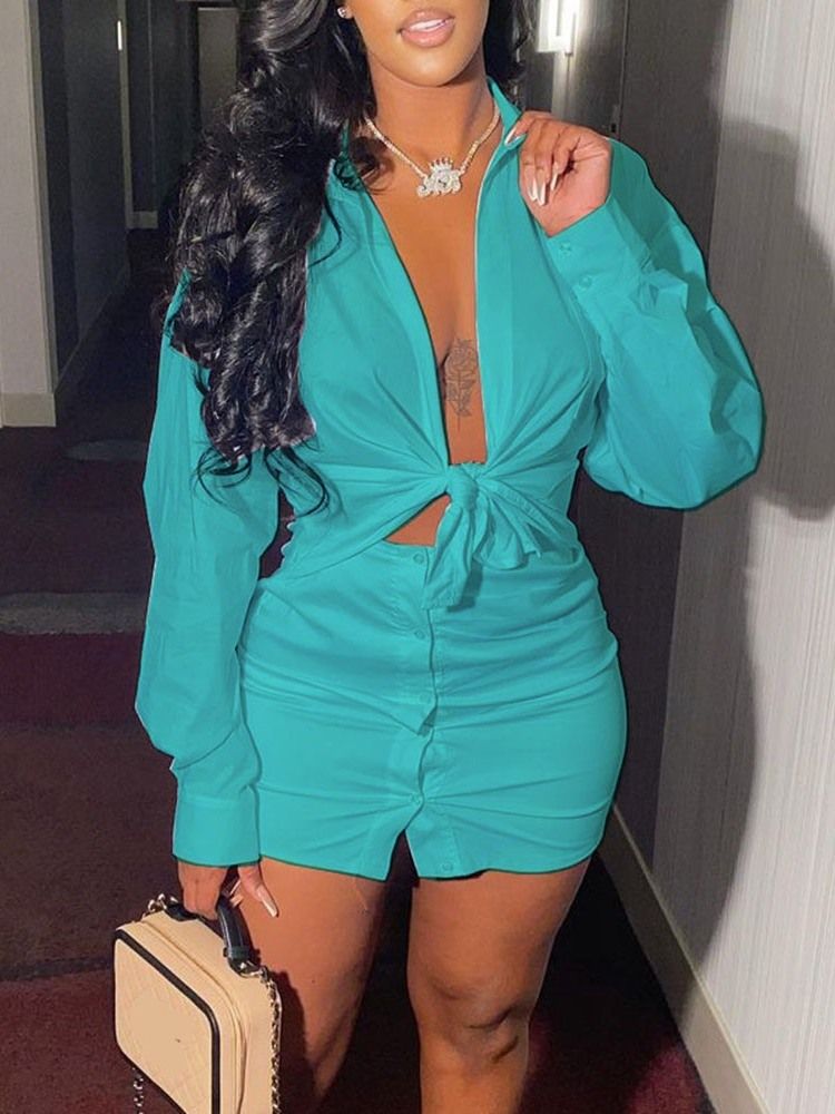 Sexig Kjolknapp Med Snörning Bodycon Tvådelade Set För Kvinnor
