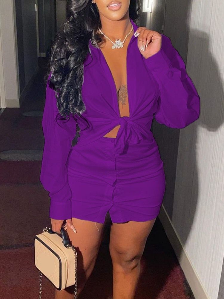 Sexig Kjolknapp Med Snörning Bodycon Tvådelade Set För Kvinnor