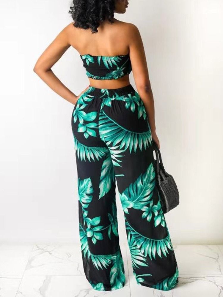 Sexig Plant Pants Pullover Off Shoulder Tvådelad Set Dambyxor Set