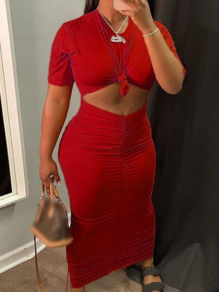 Sexig T-Shirt Veckad Rund Hals Bodycon Tvådelade Set Damkjoluppsättning