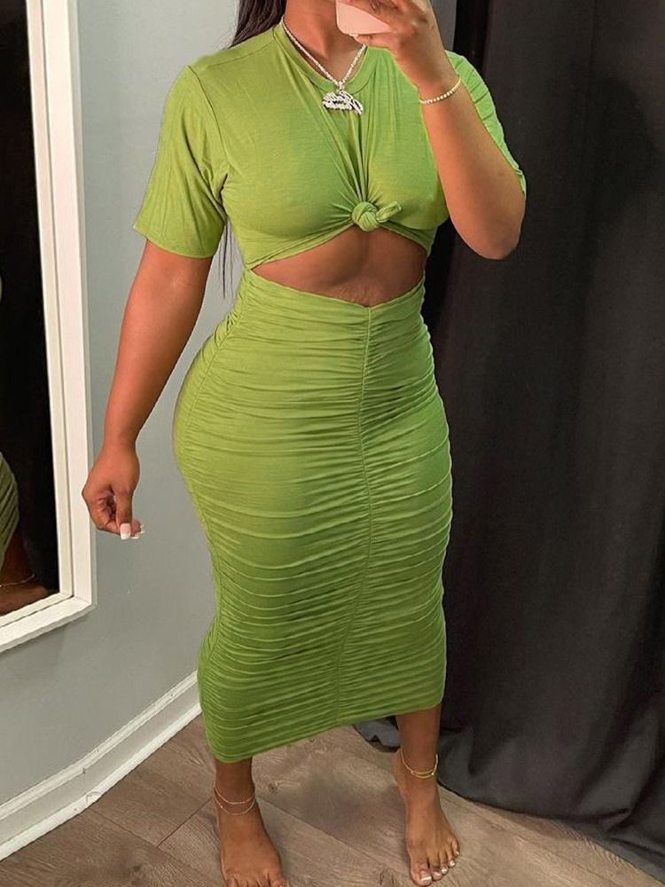 Sexig T-Shirt Veckad Rund Hals Bodycon Tvådelade Set Damkjoluppsättning