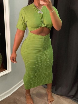 Sexig T-Shirt Veckad Rund Hals Bodycon Tvådelade Set Damkjoluppsättning