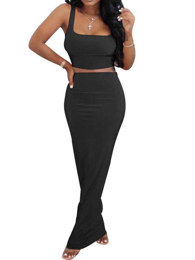 Sexig Vanlig Kjol Pullover Bodycon Tvådelad Set