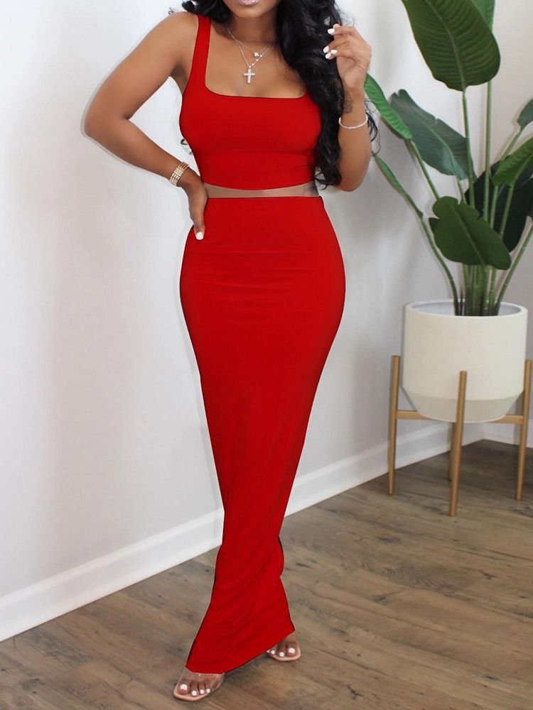 Sexig Vanlig Kjol Pullover Bodycon Tvådelad Set