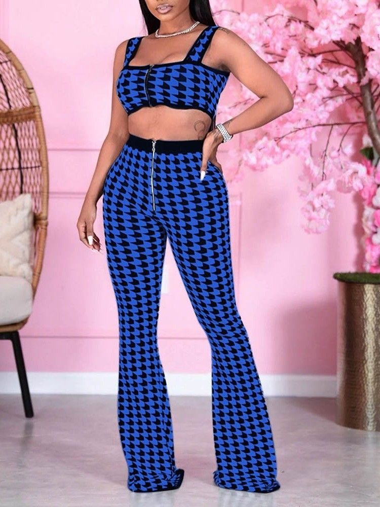 Sexiga Byxor Print Bellbottoms Dragkedja Dams Tvådelade Set