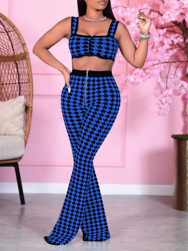 Sexiga Byxor Print Bellbottoms Dragkedja Dams Tvådelade Set