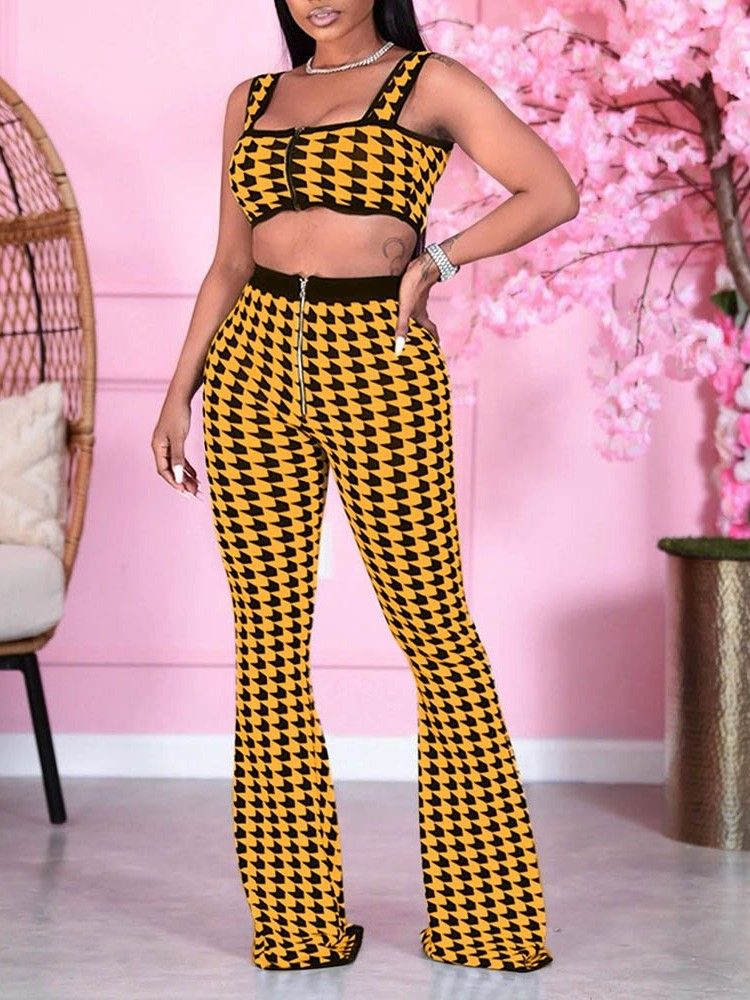 Sexiga Byxor Print Bellbottoms Dragkedja Dams Tvådelade Set