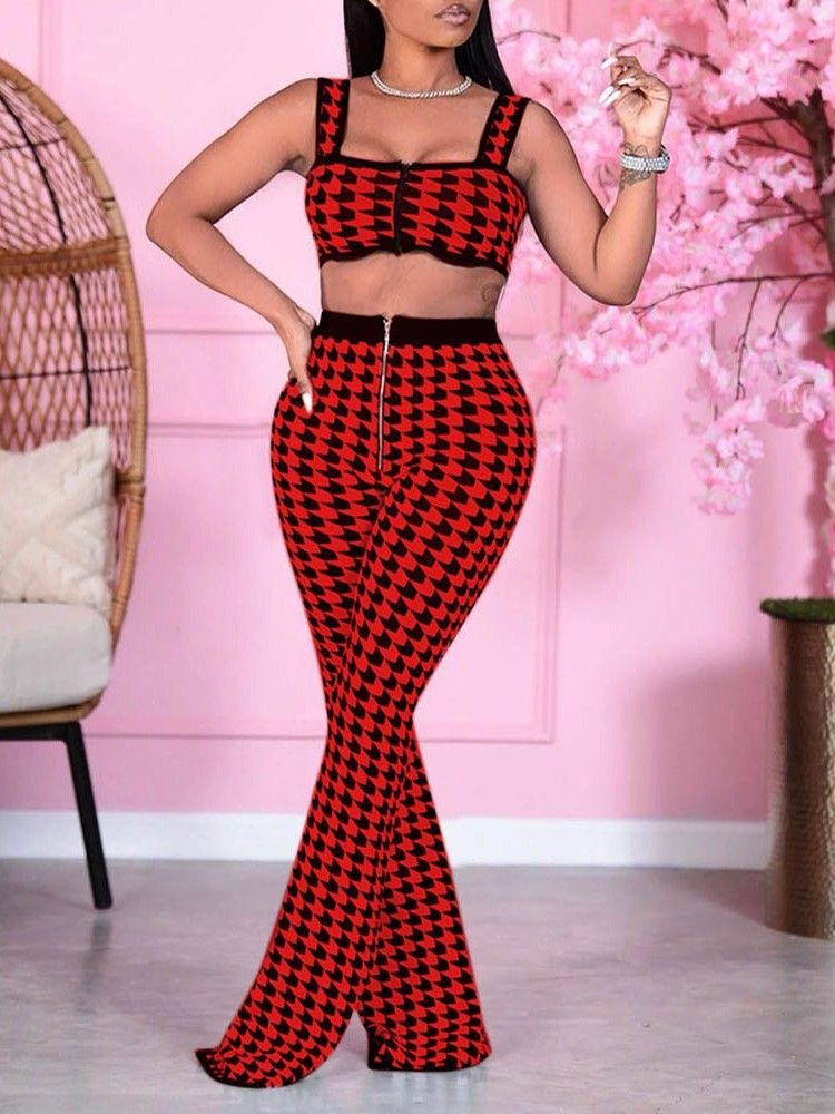 Sexiga Byxor Print Bellbottoms Dragkedja Dams Tvådelade Set