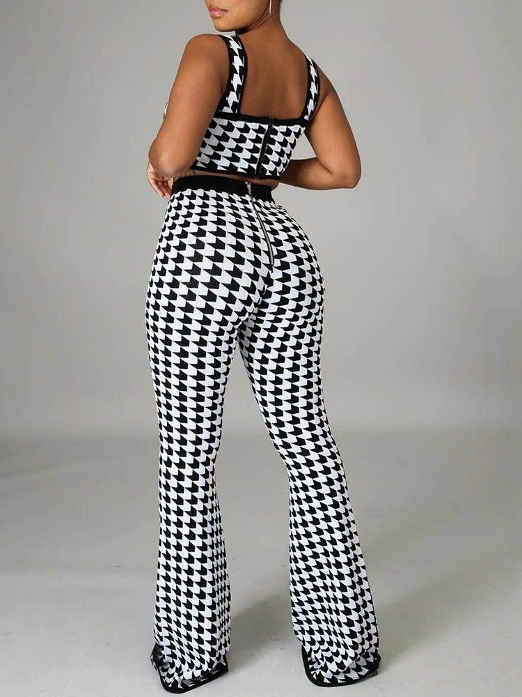 Sexiga Byxor Print Bellbottoms Dragkedja Dams Tvådelade Set