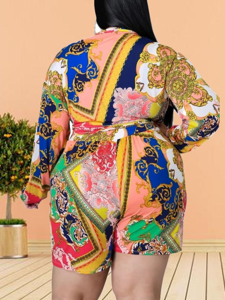 Shorts Blommig Western Tvådelad Set Dam Short Set Plus Size