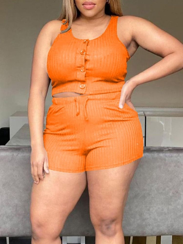 Shorts Casual Plain Rak Dams Tvådelade Set