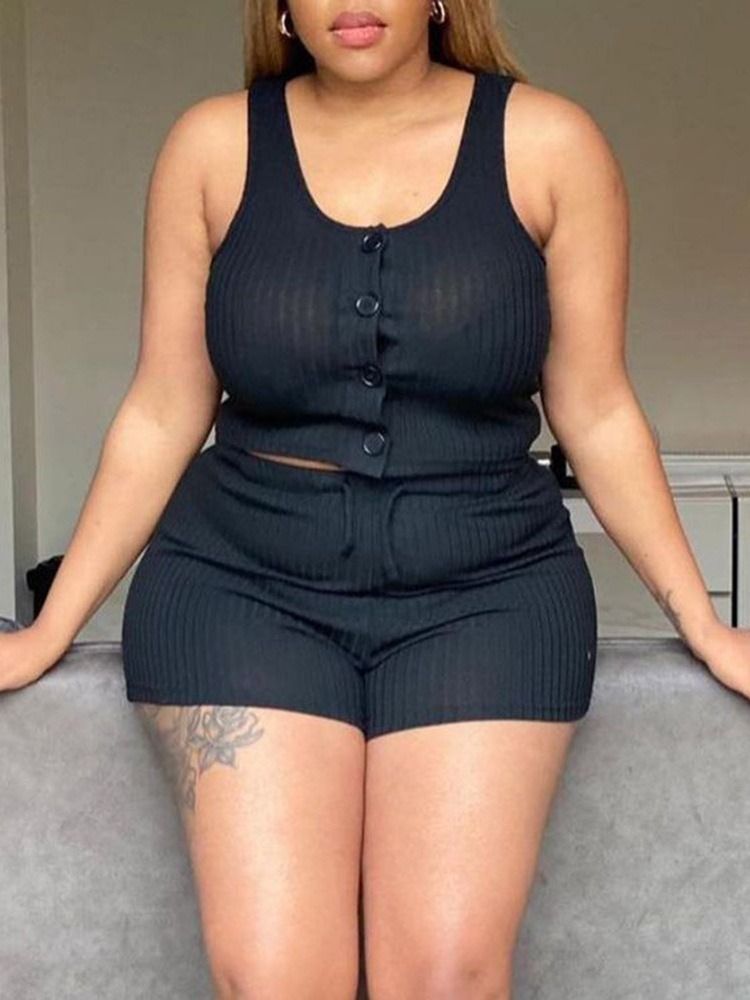 Shorts Casual Plain Rak Dams Tvådelade Set