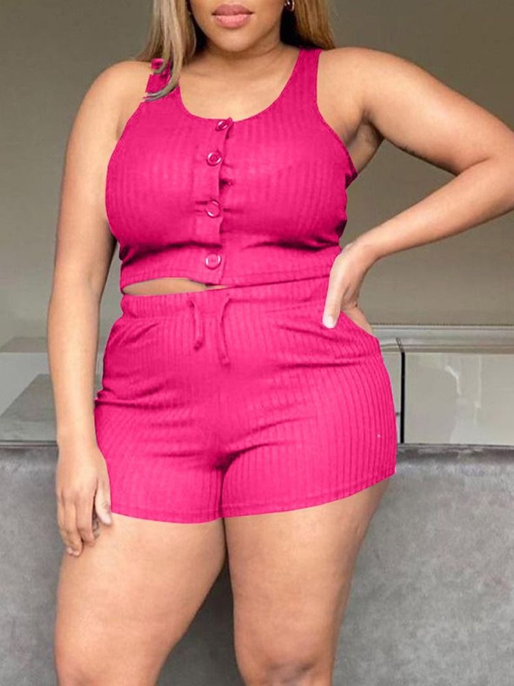 Shorts Casual Plain Rak Dams Tvådelade Set
