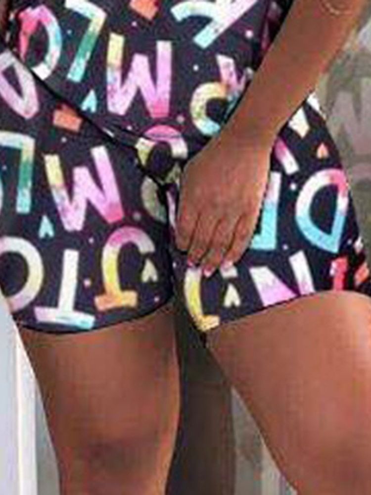 Skriv Ut Brev Western Pullover Pencil Byxor Tvådelad Uppsättningar Damshorts Set